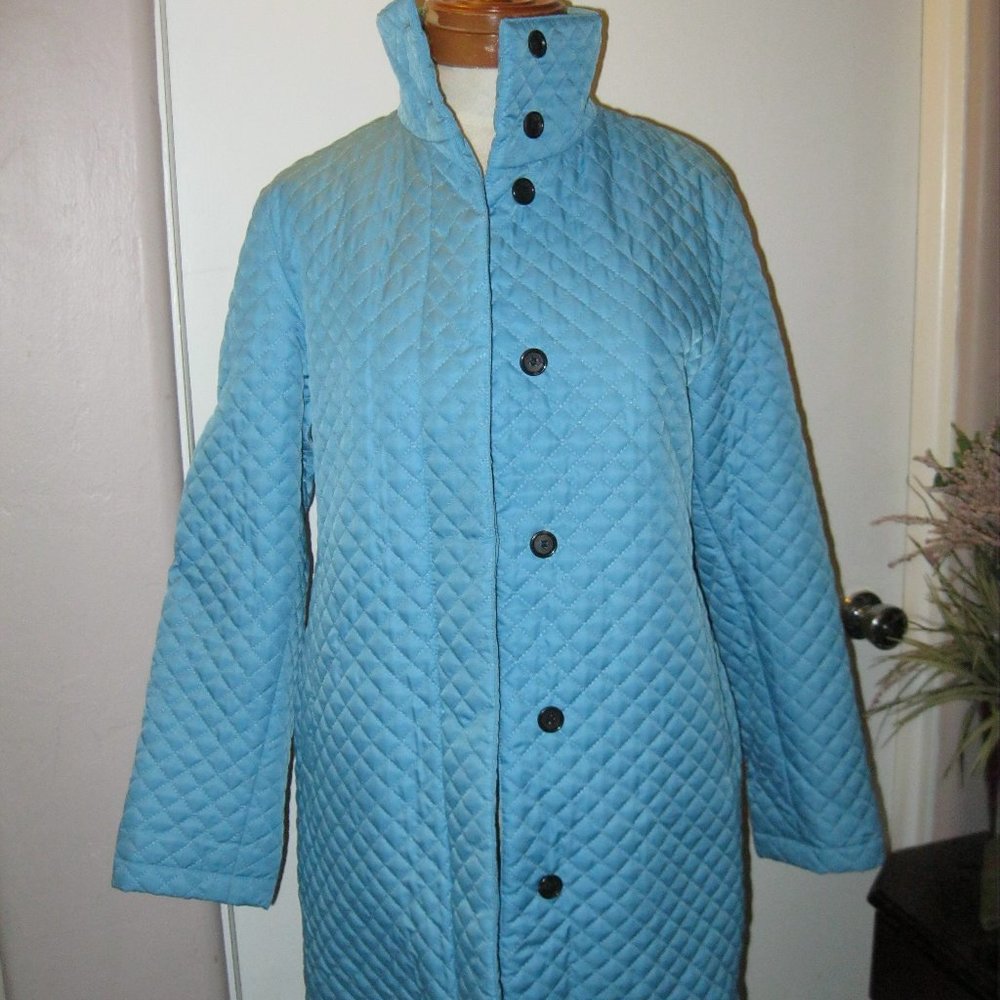 ❤️Womens BURBERRY Light Blue Goose Down Puffer Coat w/ Nova Check Liner Sz M